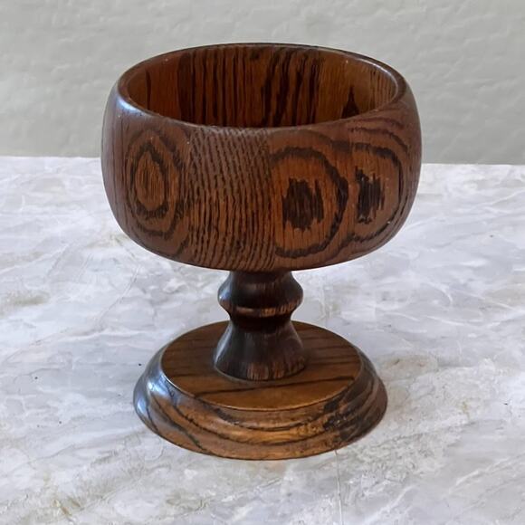 Unbranded Other - Vintage Rustic Oak Wood Pedestal Bowl 6" Tall Display Decor